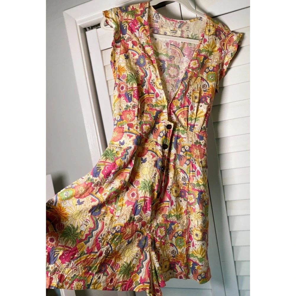 Marine Layer Romper Womens Palm Tree Tropical Camila Vacation | Sz XL - Picture 2 of 6